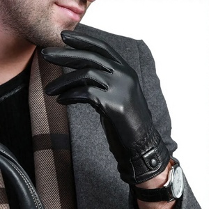 Gants de poignet unisexes en cuir de mouton noir, thermiques, non doublés, design uni, pour l'hiver, usage quotidien décontracté - Product Image 6