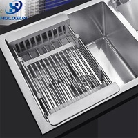 Égouttoir de cuisine rétractable multifonction en acier inoxydable, panier égouttoir, organisateur pour bols, plats, légumes, fruits