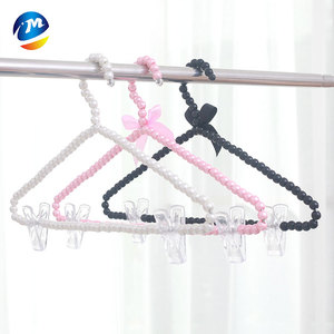 wholesale coat clothes ABS plastic pearls hangers white pant pearl hanger with clip for clothes