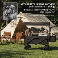 Chariot de camping pliable en acier au carbone avec auvent, roues pivotantes, grande capacité, chariot de transport portable