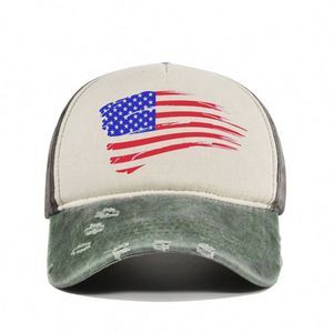 Fabricants Logo personnalisé Acceptable 5 Panneaux Chapeau 100% Casquettes de baseball en coton vieilli Casquettes de baseball avec impression de drapeau - Product Image 2