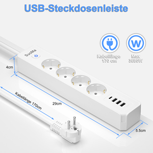 ปลั๊กไฟยุโรปแบบพกพา ปี 2026 4 ช่องเสียบ EU พร้อมที่ชาร์จ USB 2A1C ปลั๊กไฟ 16A พร้อมสวิตช์และสายไฟยาว 1.5 เมตร - Product Image 3
