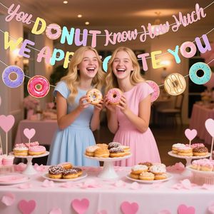 Pancarta 'No te das cuenta de cuánto te apreciamos' con diseño de donut, decoraciones de donuts, suministros para fondo de fotografía de fiestas - Product Image 5