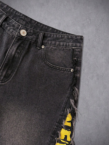 NANGE Venta al por Mayor de Jeans de Hombre de Alta Calidad, Pantalones Cortos de Mezclilla con Estampado Negro Desgastado y Bloques de Color para Verano - Product Image 3
