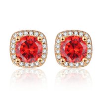 Nouveauté Cuivre Rouge Zircon Bracelet Collier Bague et Boucles d'Oreilles Ensemble de Bijoux pour Femmes