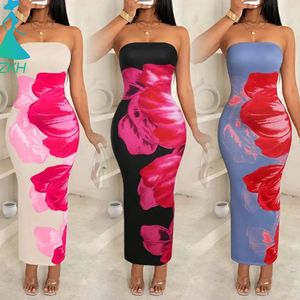 Robe Tube Florale d'Été Sexy et Élégante pour <span class=keywords><strong>Femme</strong></span>, Épaules Dénudées, Coupe Ajustée - Product Image 1