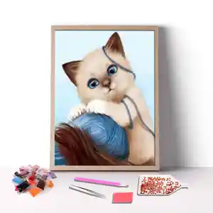 Hot Sale Customize Animal Cat Picture Full Round Acrylic Beads Drill DIY Diamond Painting for Kids