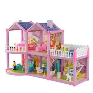 DIY Doll House Com Móveis Miniature House Luxury Simulation Wood Dollhouse Montagem Brinquedos Para Crianças Crianças Presentes de Aniversário