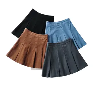 faldas para mujeres custom 2022 factory price OEM summer knit skirt girls mini plain high waisted women's pleated skirt