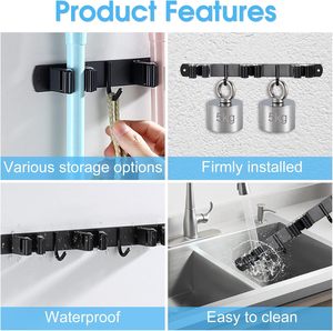 Organizador de Escobas de Acero Inoxidable Resistente para Garaje, Soporte de Pared Autoadhesivo para Organización y Almacenamiento en Lavandería - Product Image 2