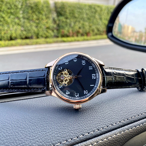 Reloj Mecánico Automático de Lujo para Hombre, Caja Dorada, Correa de Cuero, Esfera Esqueleto con Tourbillon, 38 mm, Redondo, Analógico - Product Image 5