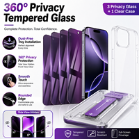 3 films de protection pour écran anti-lumière bleue et confidentialité en verre violet et 1 coque de téléphone en TPU pour iPhone