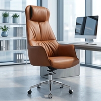 Chaise de bureau de luxe pour PDG, dossier haut, cuir PU marron, ergonomique, pivotante, réglable, chaise de bureau de direction moderne