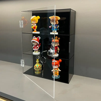 Vitrine en acrylique noir 3 couches personnalisée avec serrure présentoir pour jouets de collection