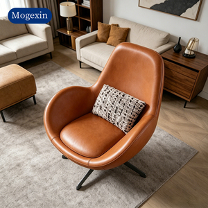 Modern Brown Leather Swivel Ergonomic Leisure Chair with 4-Star Metal Base for Apartment Dining Living Room & Bedroom Use - Product Image 2