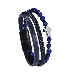 Cross <b>Leather</b> Beaded Natural Crystal <b>Bracelet</b> 7.5 8.5 9 Inches Unisex Everyday Wear - Product Image 3