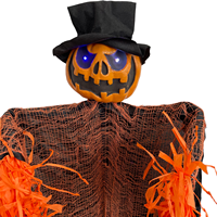 Decoraciones de Halloween: Fantasmas Animados con Cabeza de Calabaza, Esqueletos Colgantes de 1.5m con Ojos Brillantes, Decoraciones Espeluznantes para Casa Embrujada