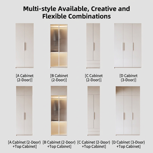 Armario Minimalista Moderno de Madera Maciza Color Crema con Puerta de Vidrio e Iluminación para Dormitorio - Product Image 2