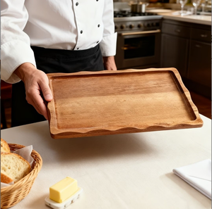 <span class=keywords><strong>Plateau</strong></span> en bois écologique et durable avec bords ondulés, adapté à la décoration de la maison, à l'utilisation en <span class=keywords><strong>cuisine</strong></span>. - Product Image 6