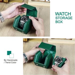 Étui de voyage pour montre en <span class=keywords><strong>cuir</strong></span> Saffiano, étui en <span class=keywords><strong>cuir</strong></span> pour 1 montre et bracelets précieux (vert) - Product Image 6