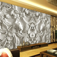 Papier peint mural 3D stéréo blanc, style européen classique, fleurs en relief, décoration murale pour salon, fond de télévision, papier peint mural