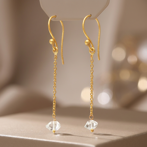 Best Quality <b>Solid</b> Sterling <b>Silver</b> Harkimer Diamond Gemstone Hook <b>Earrings</b> Trendy Wedding Gold Plated Handmade Fine Jewelry - Product Image 3