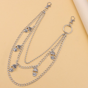 โซ่คาดเอวสไตล์ฮิปฮอป ลายหัวกะโหลกโลหะ สำหรับผู้หญิง โซ่ตกแต่งกางเกงหลายชั้น แฟชั่นพังก์ สีขาว K - Product Image 2