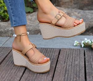 Sandales compensées hautes pour femme, mode estivale, à plateforme épaisse, imperméables, grande taille, design bouche de poisson - Chaussons pour femme - Product Image 5