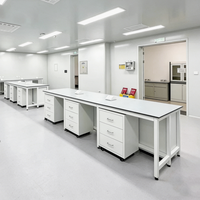 Table de laboratoire en H avec armoires mobiles, mobilier de laboratoire sur mesure, fourni par l'usine