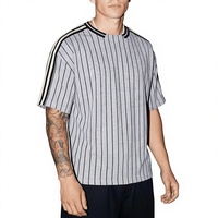 Men's Gray Striped O-Neck Short Sleeve Knitted Polyester/Cotton T-Shirt Contrast Trim Casual Regular Fit Eco-Friendly Quick Dry