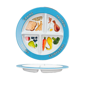 Assiettes en mélamine à 4 compartiments pour enfants et adultes Céréales Protéines Poids et nutrition divisés - Product Image 1