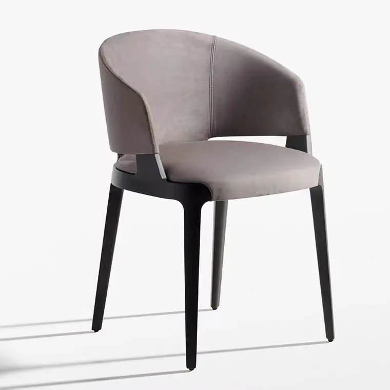 Chaise de salle à manger en bois massif, de style nordique moderne et minimaliste, en cuir massif, modèle décontracté, de styliste, pour salle à manger, haut de gamme, gris