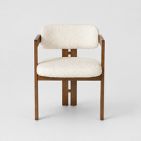 Fauteuil de salle à manger Boucle avec accoudoirs en bois, structure en bois massif, style moderne du milieu du siècle, chaise rembourrée pour villa, hôtel, restaurant