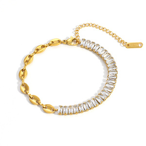 Pulsera de acero inoxidable con circonitas y baño de oro de 18k, cadena de eslabones a la moda para mujer. - Product Image 5