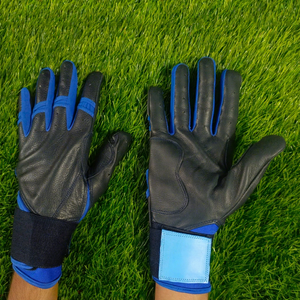 QASWA SPORTS Premium Black Blue Color Stretchable Strap Cuff Cowhide Leather Lightweight Professional <b>Baseball</b> Batting <b>Gloves</b> - Product Image 1