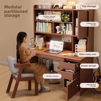 Escritorio de lujo moderno de madera maciza para estudiantes con estantería integrada, escritorio de ordenador para adultos para estudio en casa, dormitorio, estantería montada en la pared