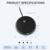 Microphone de bureau USB UM02, micro à condensateur omnidirectionnel avec lumière indicatrice, prise de son à 360 degrés pour ordinateur et ordinateur portable