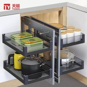 Pull Out Blind <b>Corner</b> Swing Tray Organizer for <b>Kitchen</b> Cabinet <b>Storage</b> Modern Glass Design Magic <b>Corner</b> Basket - Product Image 1