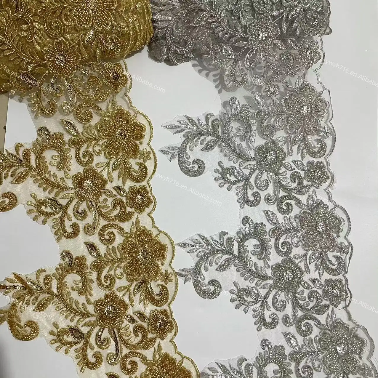 Ouro prata frisado laço decoração estilo étnico nupcial casamento apliques luxo frisado tecido aparar
