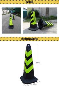 กรวยจราจรสีดำขนาด 720 มม. ทำจากโฟม EVA รูปทรงสี่เหลี่ยม โครงพลาสติก HDPE มองเห็นได้ชัดเจน พร้อมแถบสะท้อนแสงสำหรับกั้นถนนเพื่อความปลอดภัย - Product Image 5