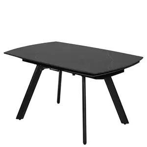 Wholesale Dining Table With Rotating Dining Table 12mm Black Sintered Stone+black Leg Sturdy Leg Suitable For Dining Room