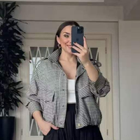 Veste Bomber Décontractée et Ample à Carreaux Teints avec Fermeture Éclair MYST&ZA pour Femme, Nouvelle Collection Printemps 2026, Coupe-Vent Tissée 2229838 2500838