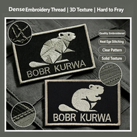 Bordir Label Hewan Beruang Kutub BOBR KURWA Hitam Putih Persegi Panjang Patch Kain Label Beruang Kutub Dengan Perekat Hook and Loop