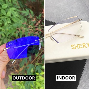 Photochromic vàng bạc Rhinestone không khung hợp kim titan nhỏ hình chữ nhật không đều mặt nhật photogray Homme photogray Kính - Product Image 3