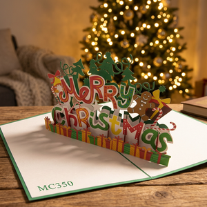 Merry Christmas Pop Card 3D Custom Design Handmade Paper Cutting Vietnam Handicraft Holiday <b>Gift</b> Best Choice Letters Souvenir - Product Image 3