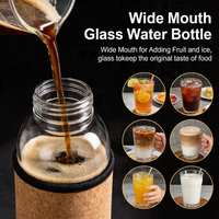 Botol Air Kaca Reusable Grosir 500ml/750ml/1000ml, Tutup Bambu, Sarung Gabus, Anti Bocor, untuk Minuman Energi, Kemasan Custom