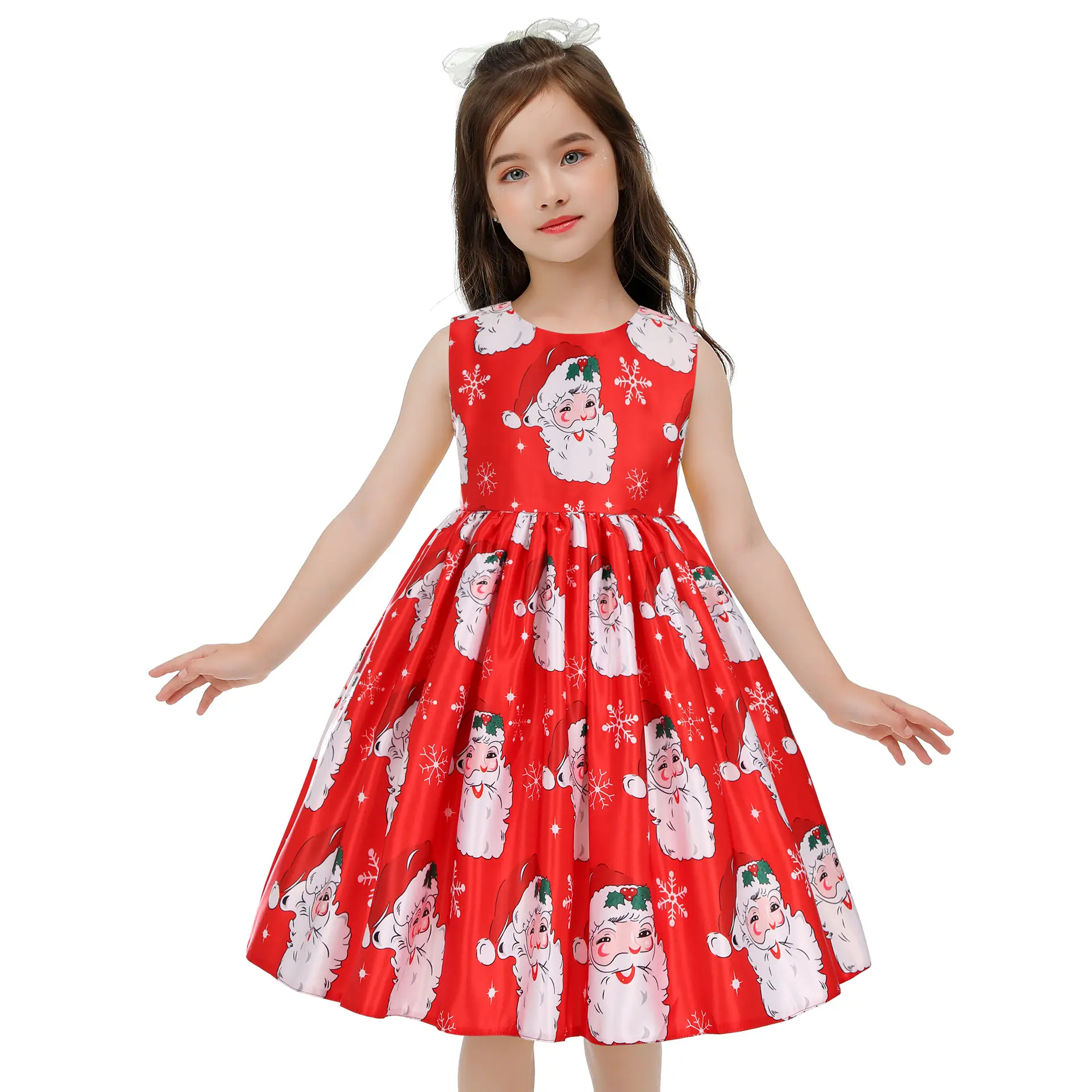 Amazon New Christmas Kinder kleid Santa Claus Snow Deer Cartoon gedruckt Prinzessin Kleid