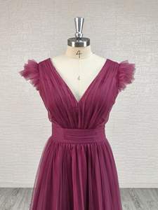 Abito da Damigella d'Onore LY-BD0023 <span class=keywords><strong>per</strong></span> <span class=keywords><strong>Matrimonio</strong></span>, Elegante Classico in Tulle con Scollo a V Senza Maniche, Lunghezza a Terra, Multicolore, Taglia Personalizzabile - Product Image 3