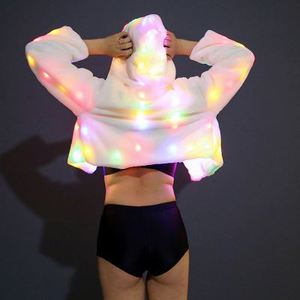 Nouveau incroyable femmes fourrure coloré clignotant à capuche scène Performance Costumes Hip Hop danse adulte LED vêtements - Product Image 2