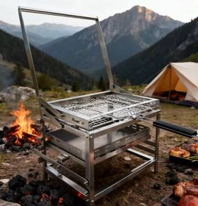 Griglia a <span class=keywords><strong>Carbone</strong></span> Portatile per <span class=keywords><strong>Barbecue</strong></span> all'Aperto, Multifunzionale e Pieghevole, con Altezza Regolabile e Design Rotante - Product Image 1